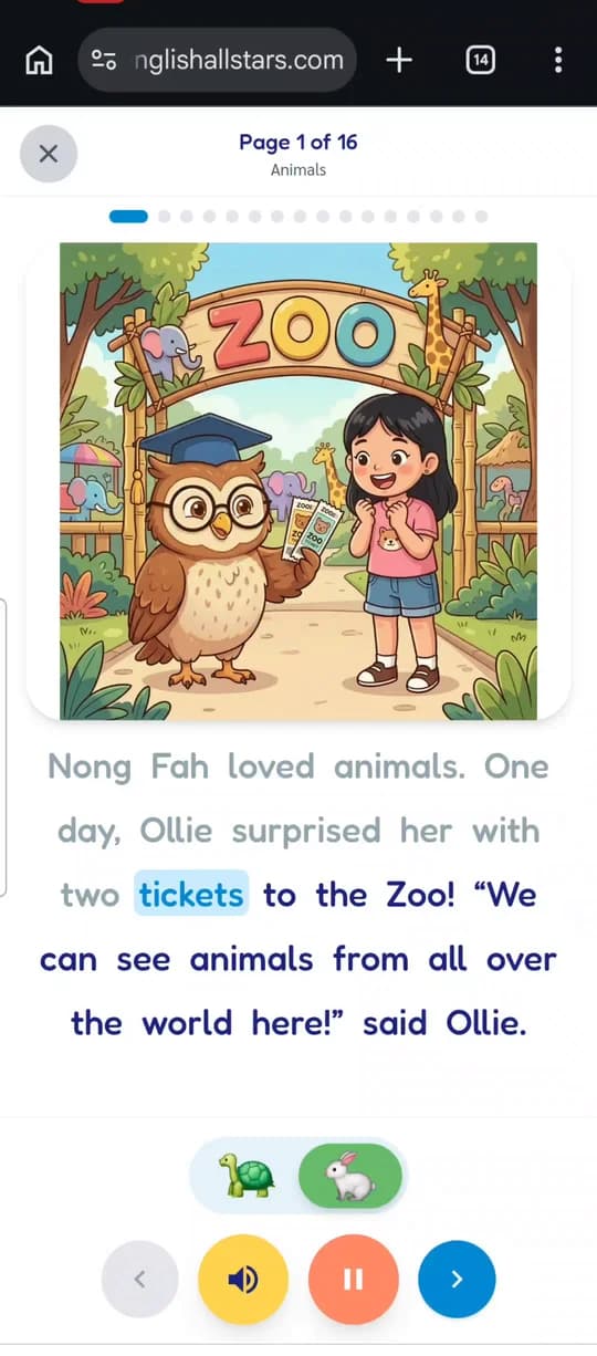English Allstars read-along page showing word highlighting